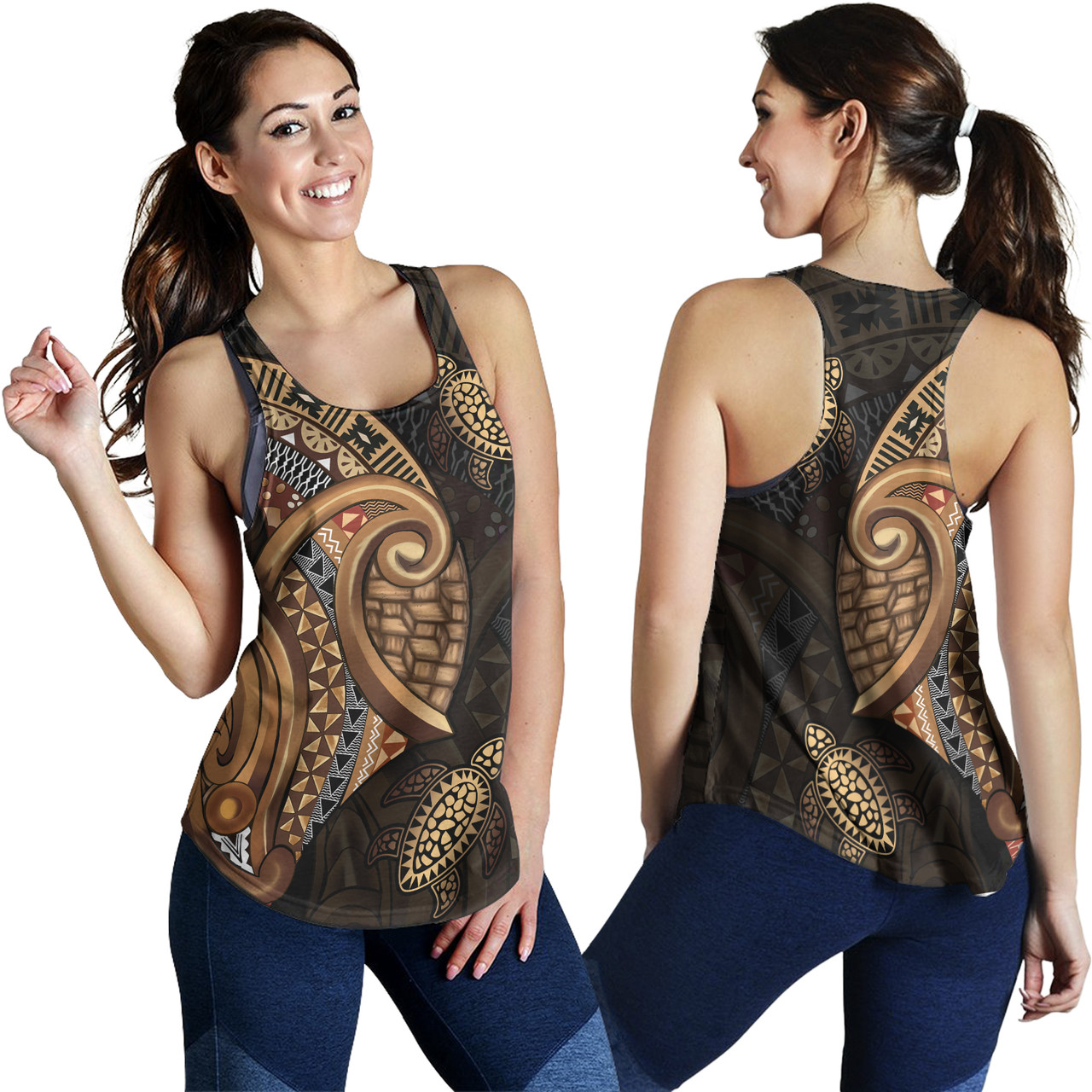 Fiji Women Tank Golden Turtles Fiji Tribal Pattern