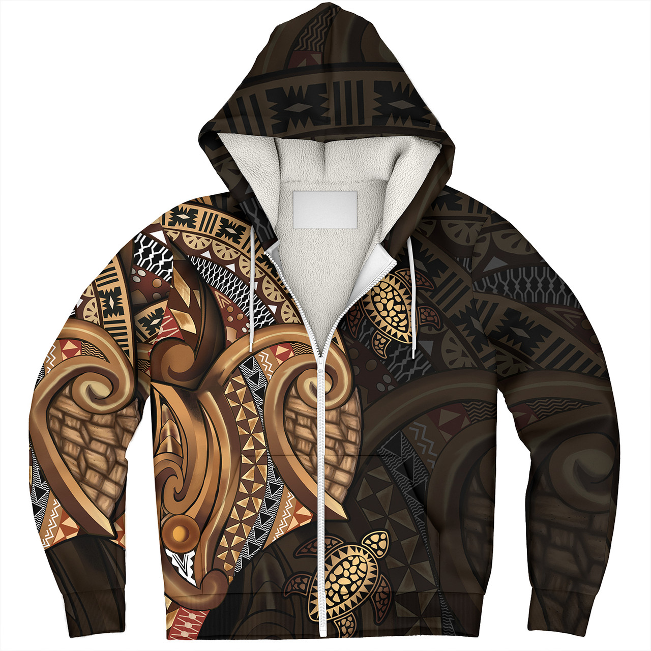 Fiji Sherpa Hoodie Golden Turtles Fiji Tribal Pattern