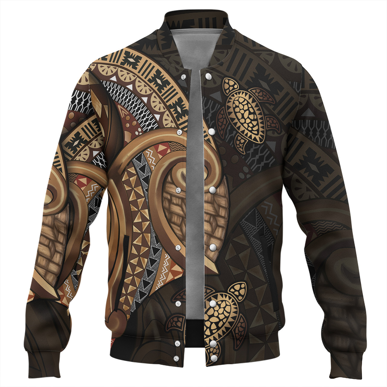 Fiji Baseball Jacket Golden Turtles Fiji Tribal Pattern