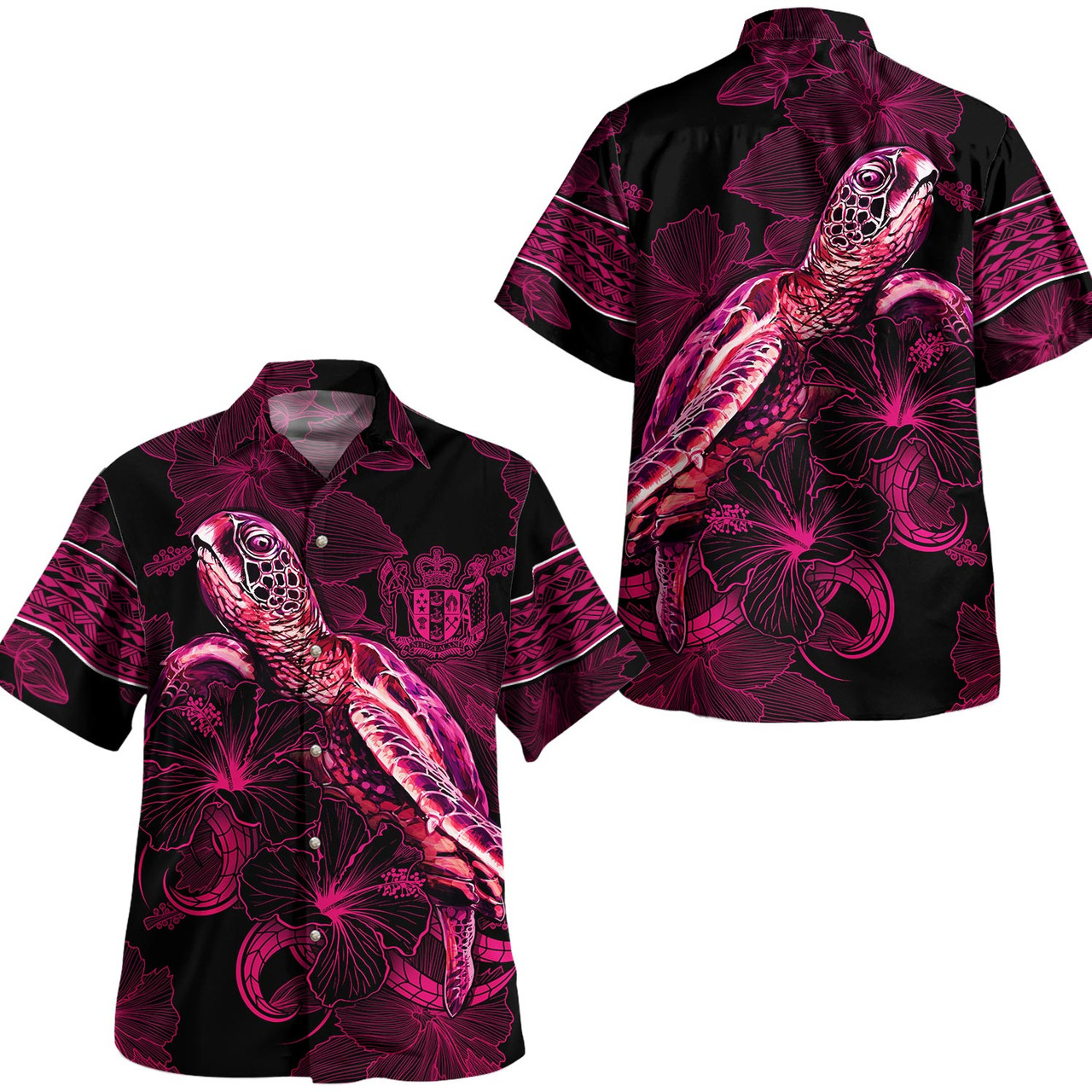 New Zealand Hawaiian Shirt Sea Turtle With Blooming Hibiscus Flowers Tribal Maroon