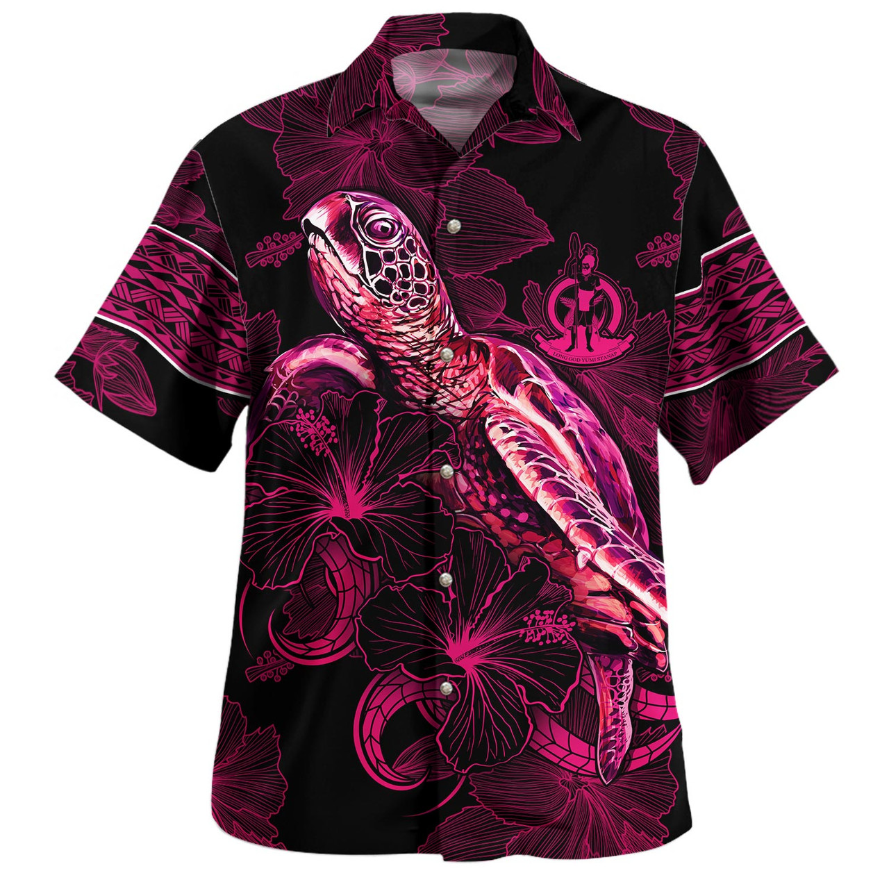 Vanuatu Hawaiian Shirt Sea Turtle With Blooming Hibiscus Flowers Tribal Maroon