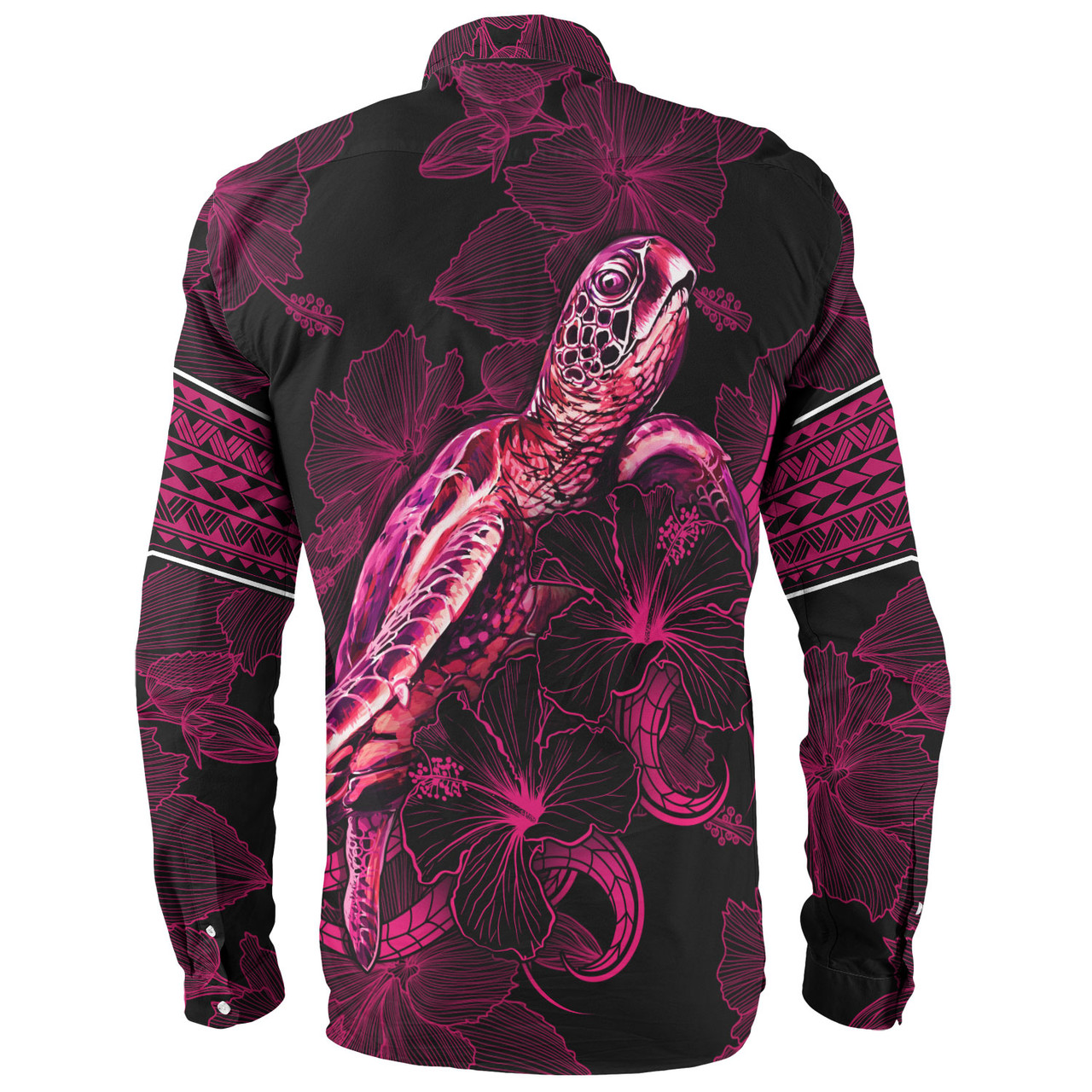 Hawaii Long Sleeve Shirt Sea Turtle With Blooming Hibiscus Flowers Tribal Maroon