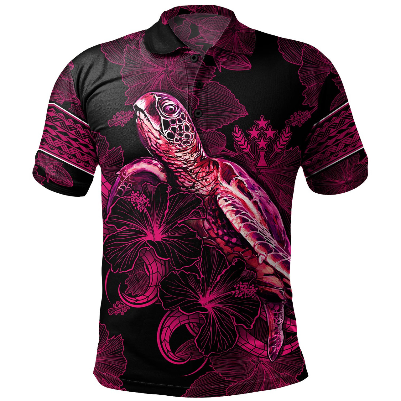 Kosrae Polo Shirt Sea Turtle With Blooming Hibiscus Flowers Tribal Maroon