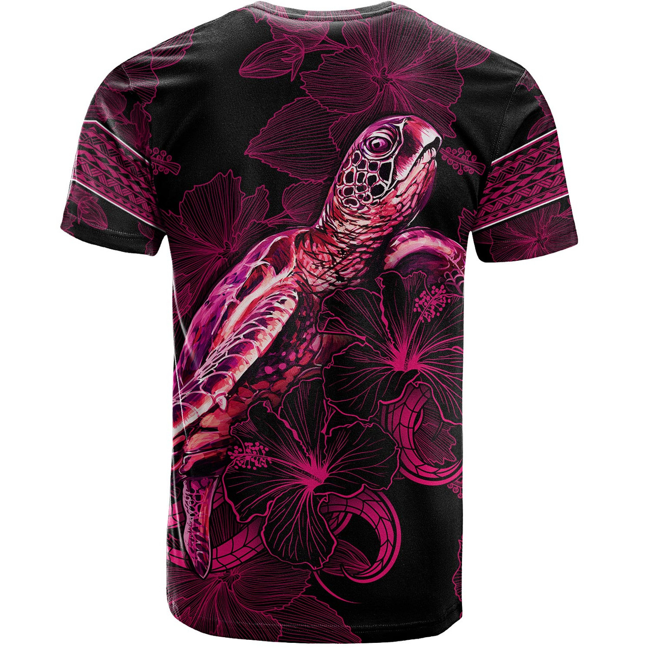 Tuvalu T-Shirt Sea Turtle With Blooming Hibiscus Flowers Tribal Maroon