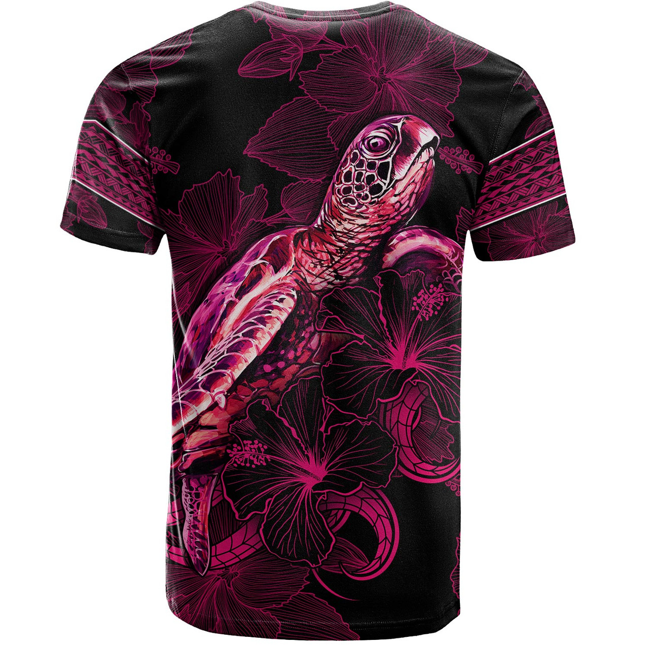 Guam T-Shirt Sea Turtle With Blooming Hibiscus Flowers Tribal Maroon