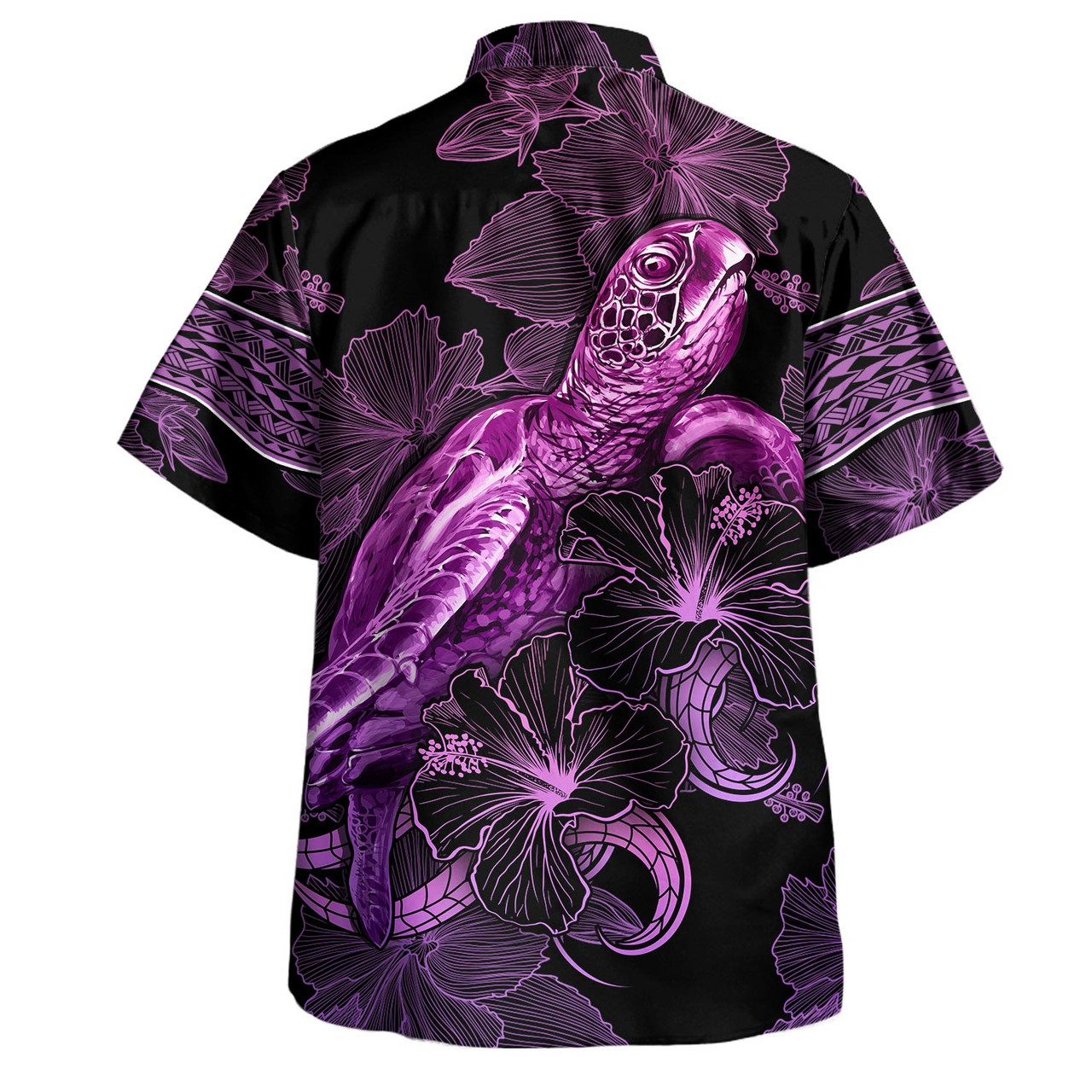 Samoa Hawaiian Shirt Sea Turtle With Blooming Hibiscus Flowers Tribal Purple