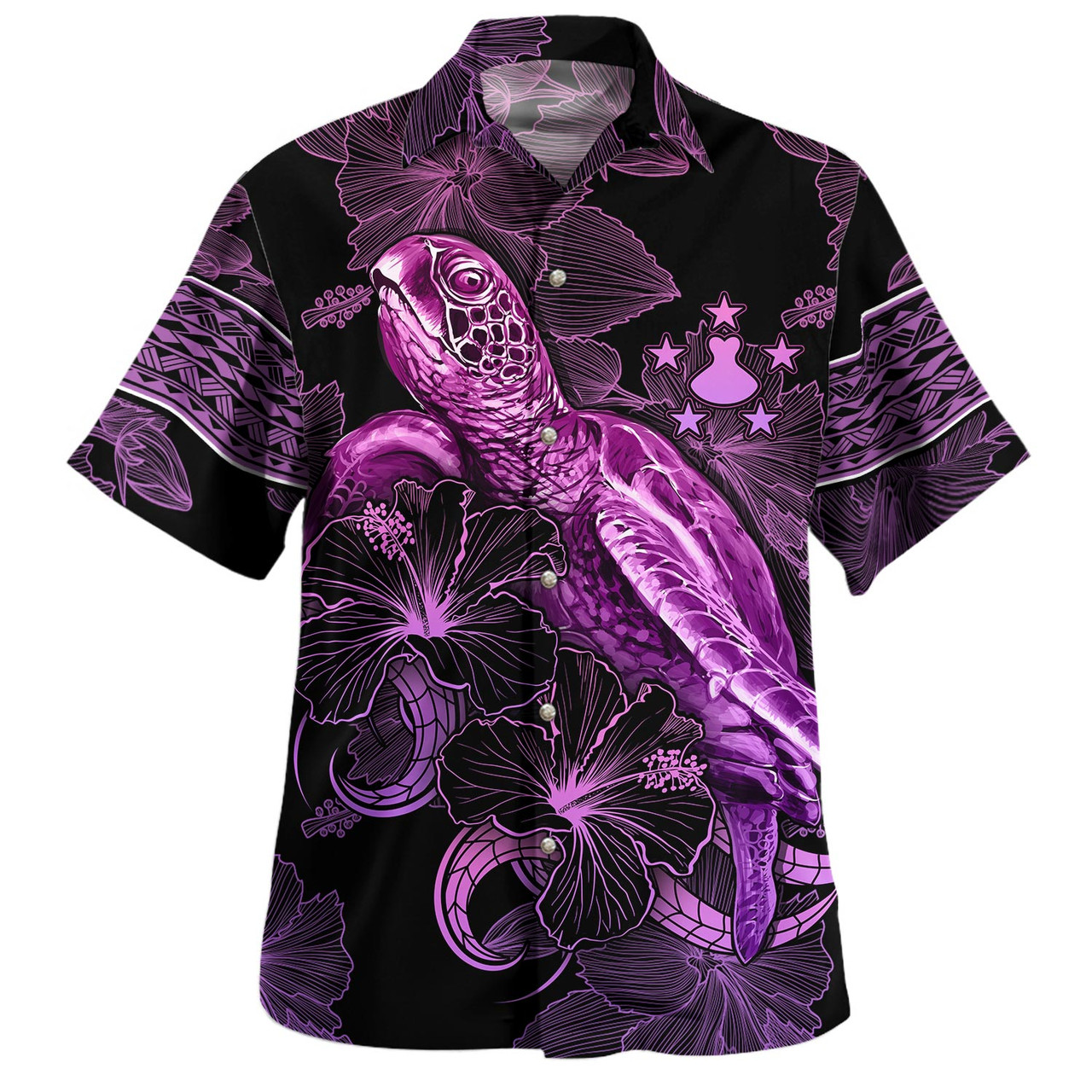 Austral Islands Hawaiian Shirt Sea Turtle With Blooming Hibiscus Flowers Tribal Purple