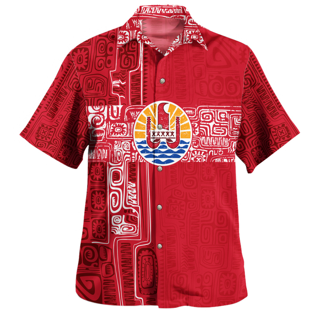 French Polynesia Hawaiian Shirt Tribal Pattern Tahiti Vintage Style
