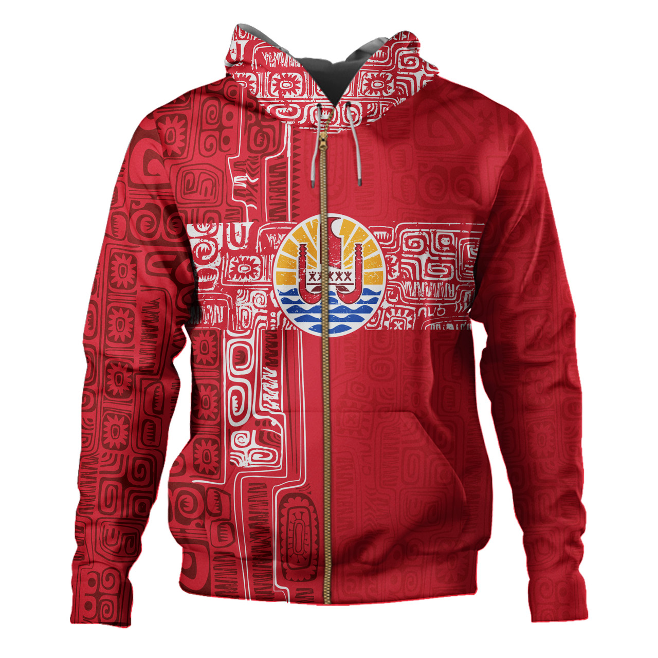 French Polynesia Hoodie Tribal Pattern Tahiti Vintage Style