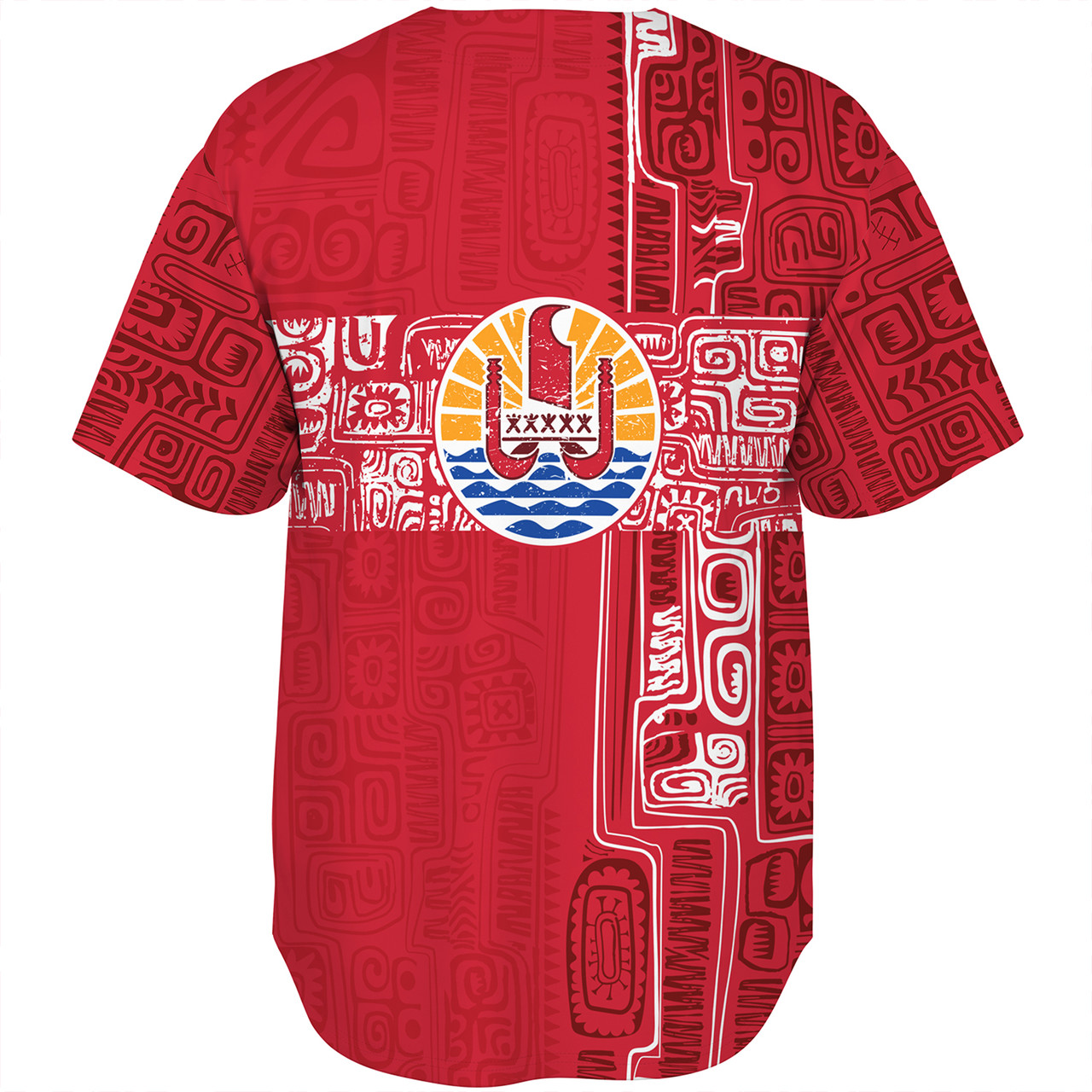 French Polynesia Baseball Shirt Tribal Pattern Tahiti Vintage Style