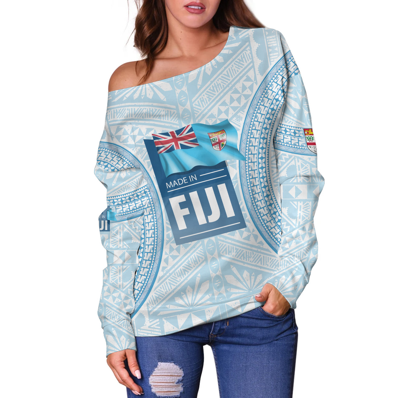 Fiji Off Shoulder Sweatshirt Fijian Tapa Style