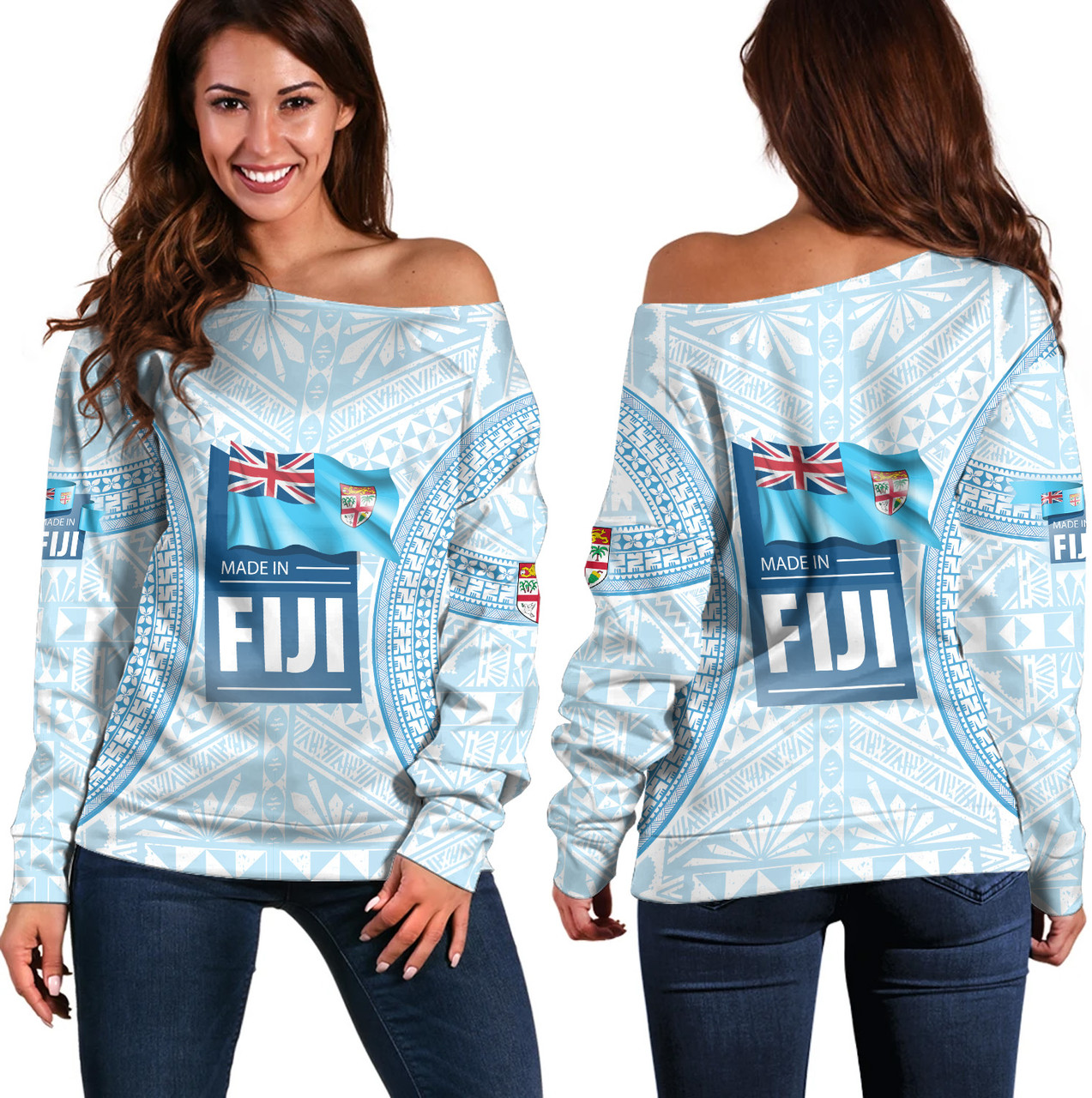 Fiji Off Shoulder Sweatshirt Fijian Tapa Style