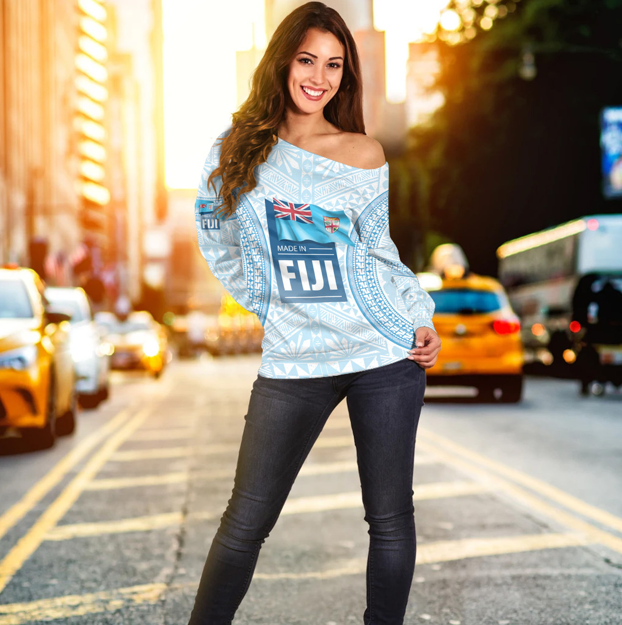 Fiji Off Shoulder Sweatshirt Fijian Tapa Style