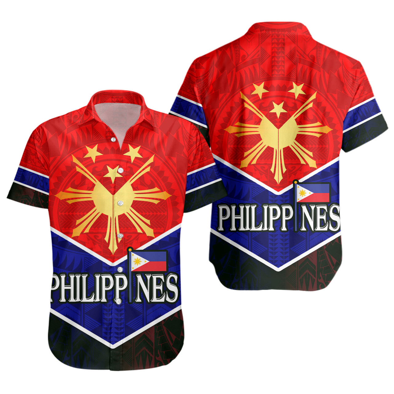 Philippines Filipinos Short Sleeve Shirt Sun Filipinos Tribal Flowers Patterns