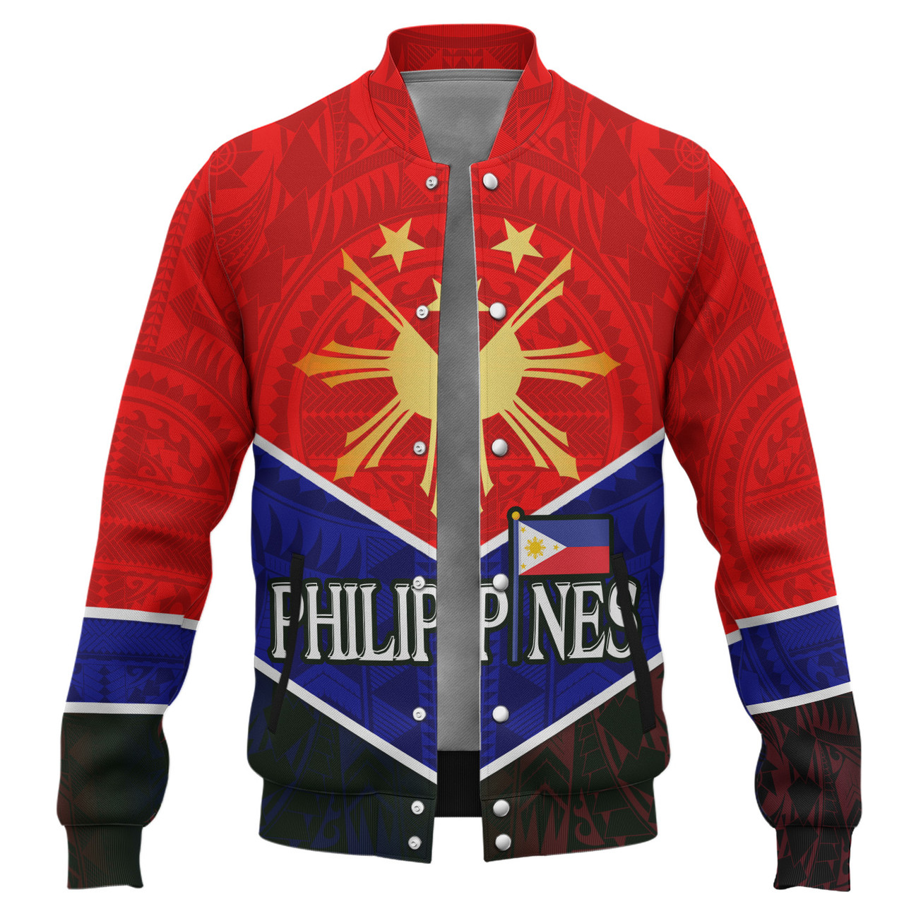 Philippines Filipinos Baseball Jacket Sun Filipinos Tribal Flowers Patterns