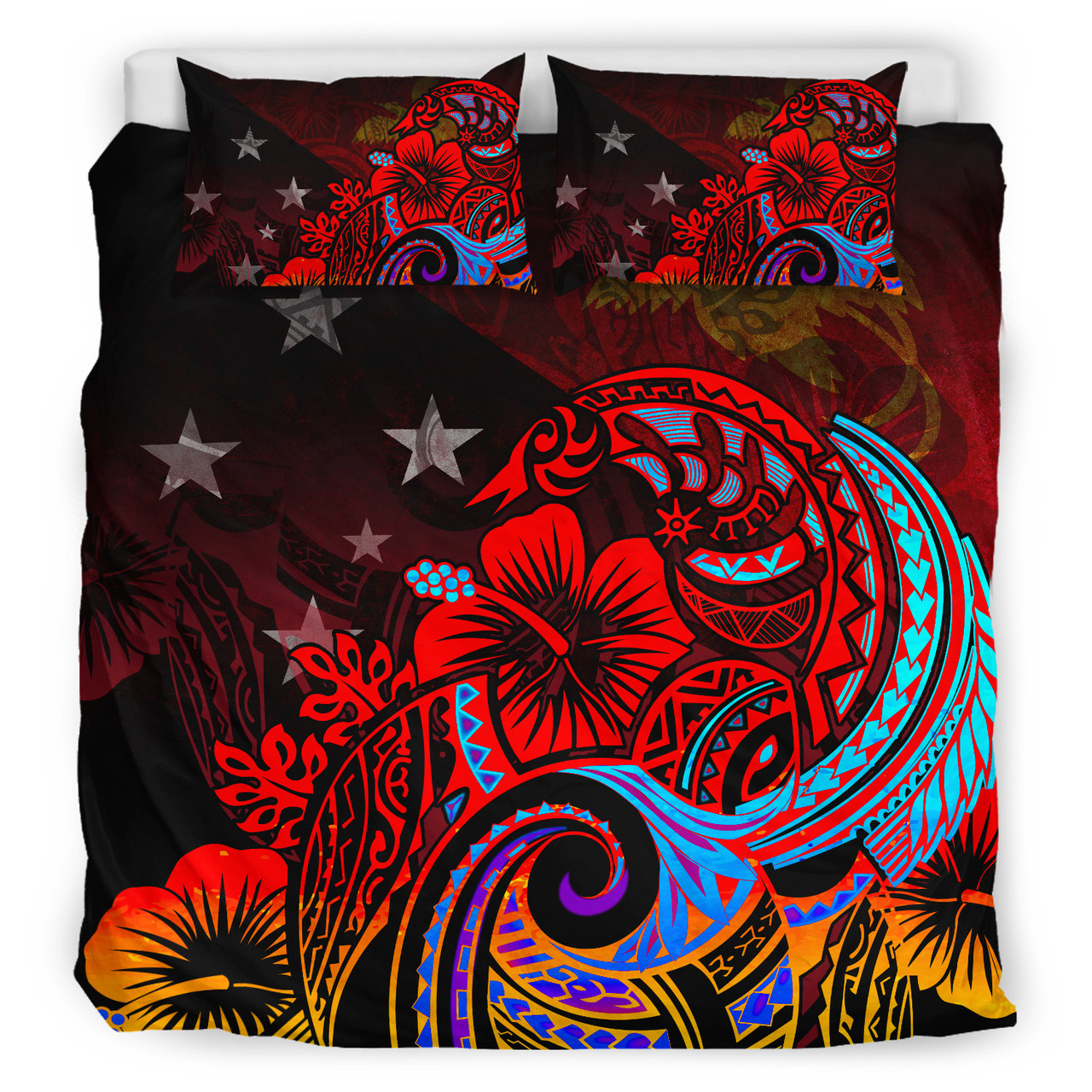 Papua New Guinea Bedding Set Birds Of Paradise With Flag Color Style