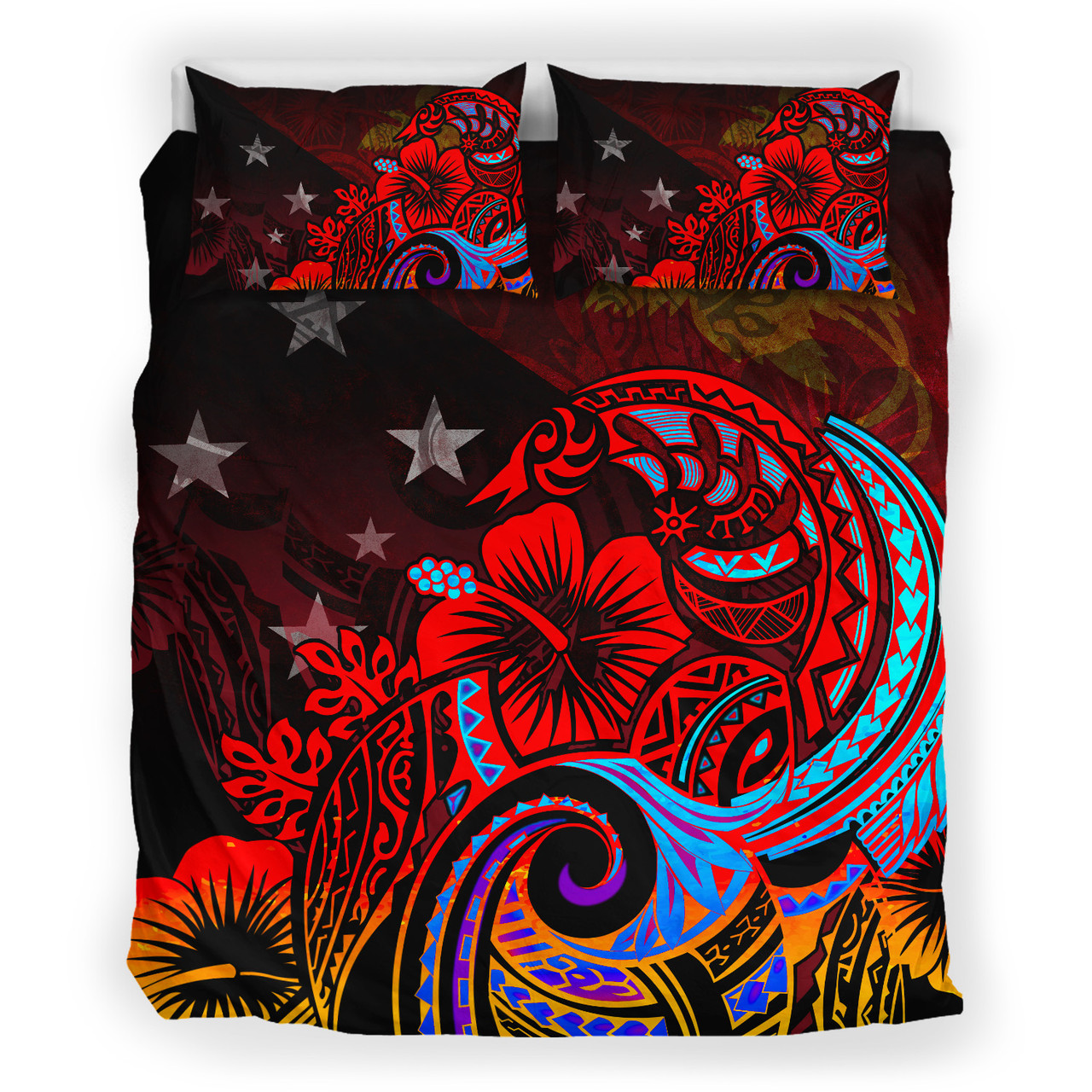 Papua New Guinea Bedding Set Birds Of Paradise With Flag Color Style