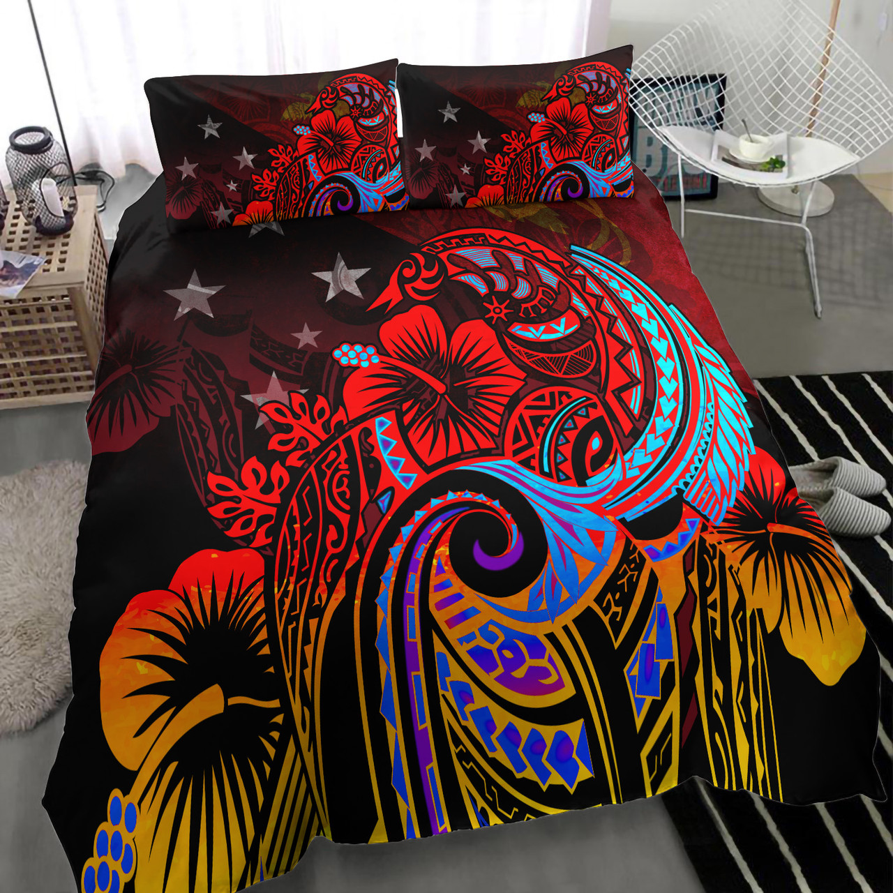 Papua New Guinea Bedding Set Birds Of Paradise With Flag Color Style