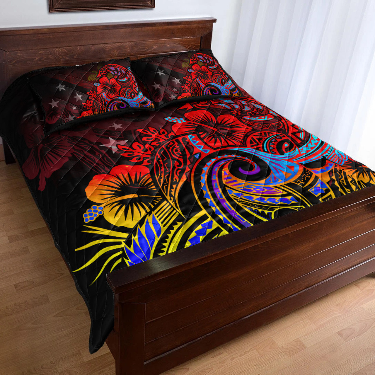 Papua New Guinea Quilt Bed Set Birds Of Paradise With Flag Color Style