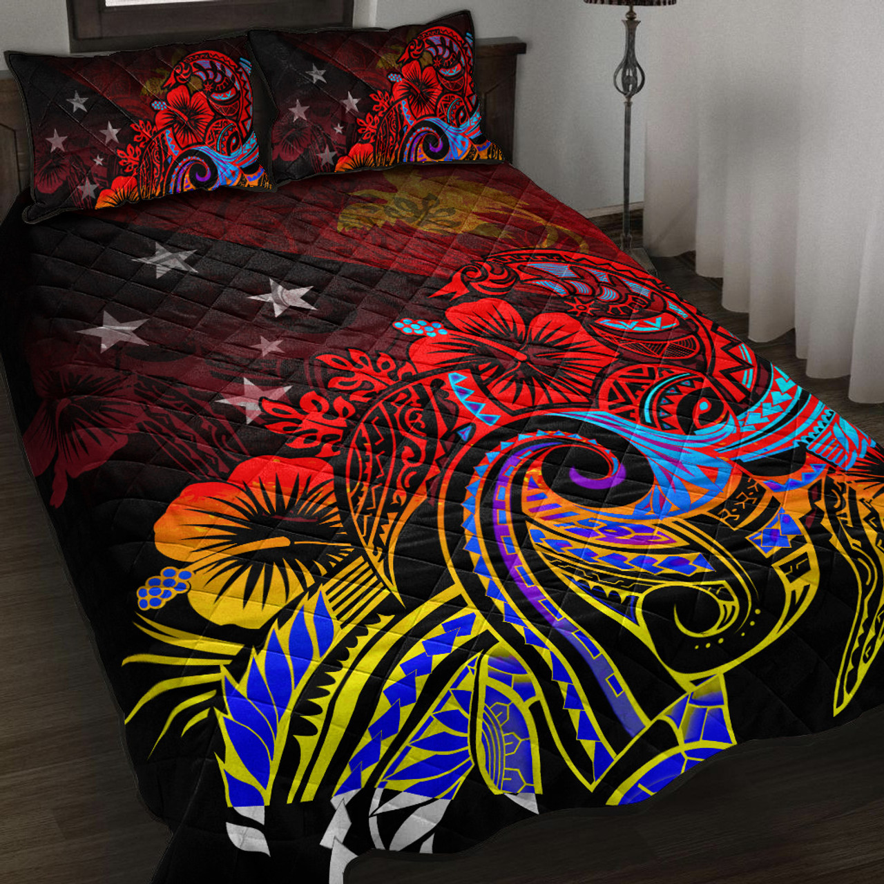 Papua New Guinea Quilt Bed Set Birds Of Paradise With Flag Color Style