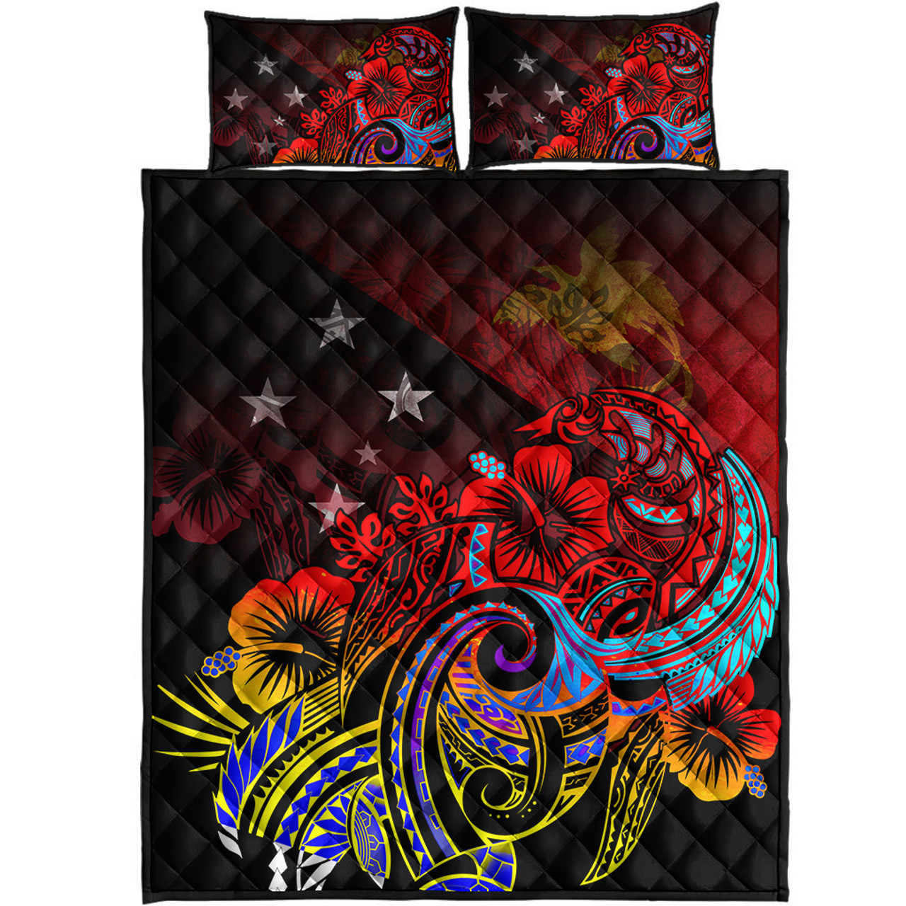 Papua New Guinea Quilt Bed Set Birds Of Paradise With Flag Color Style