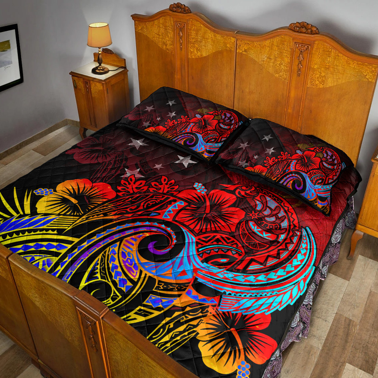 Papua New Guinea Quilt Bed Set Birds Of Paradise With Flag Color Style