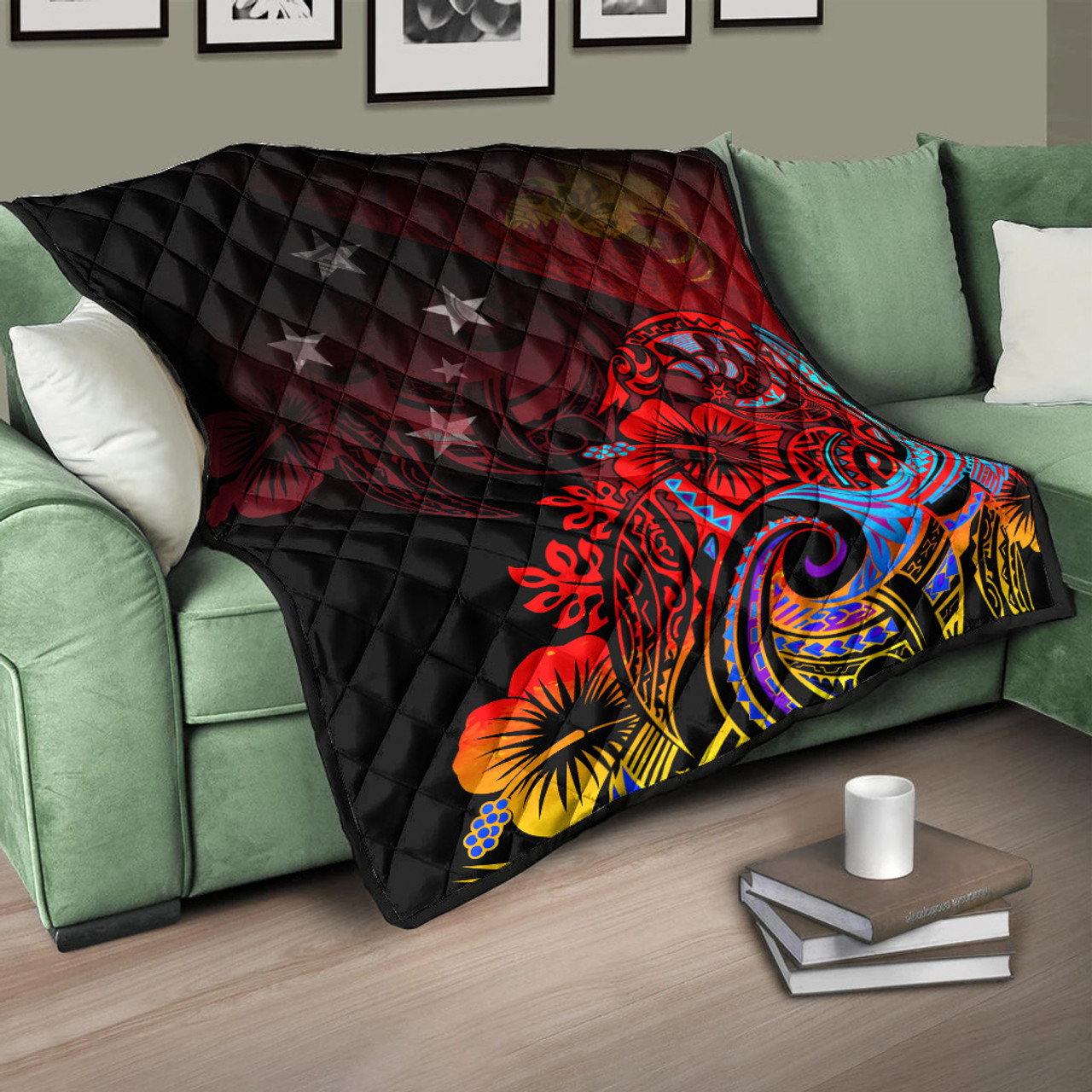 Papua New Guinea Premium Quilt Birds Of Paradise With Flag Color Style