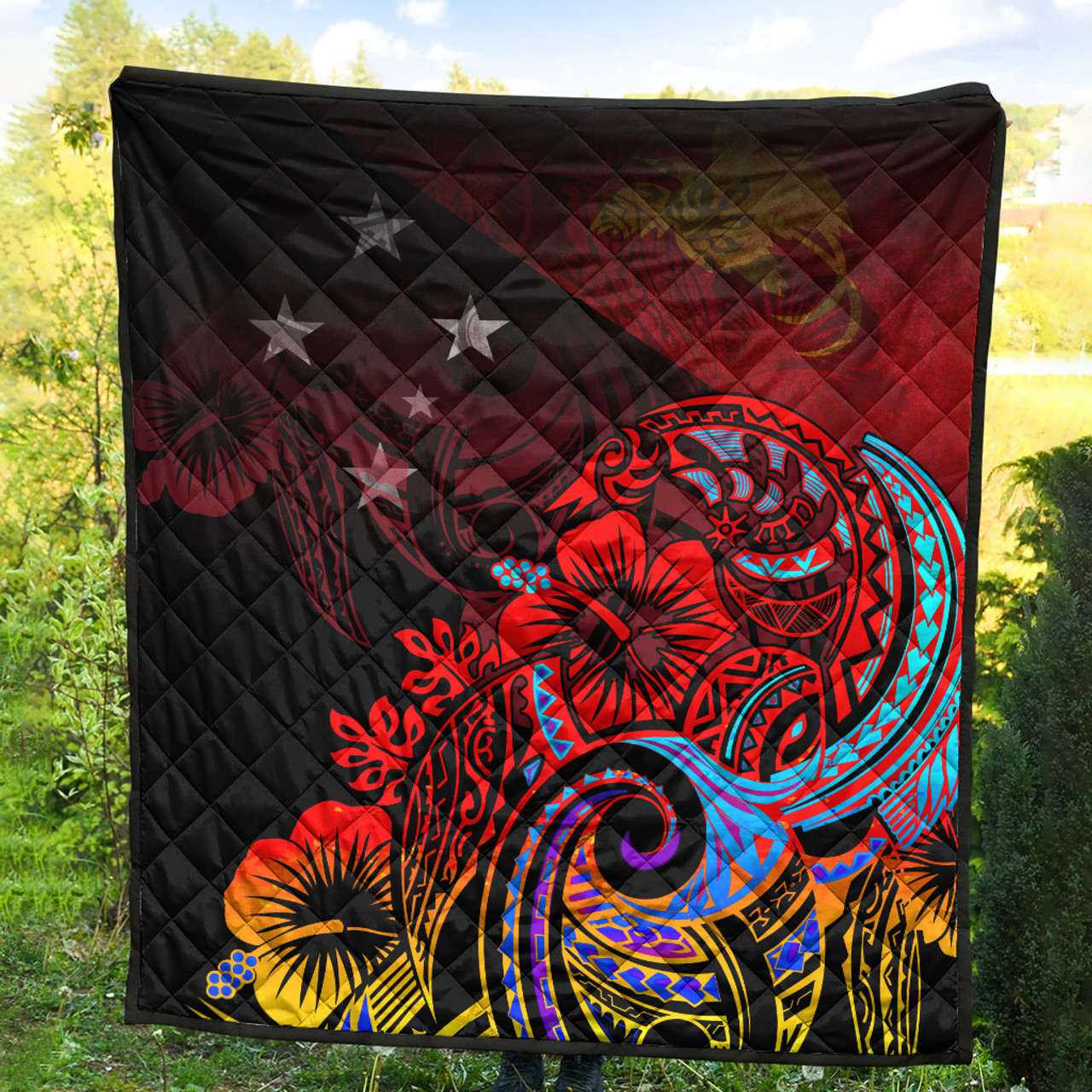 Papua New Guinea Premium Quilt Birds Of Paradise With Flag Color Style