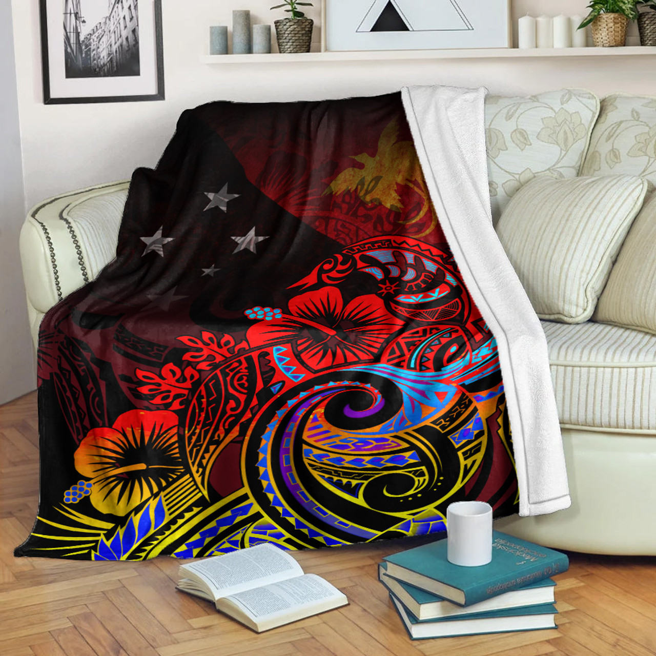 Papua New Guinea Premium Blanket Birds Of Paradise With Flag Color Style