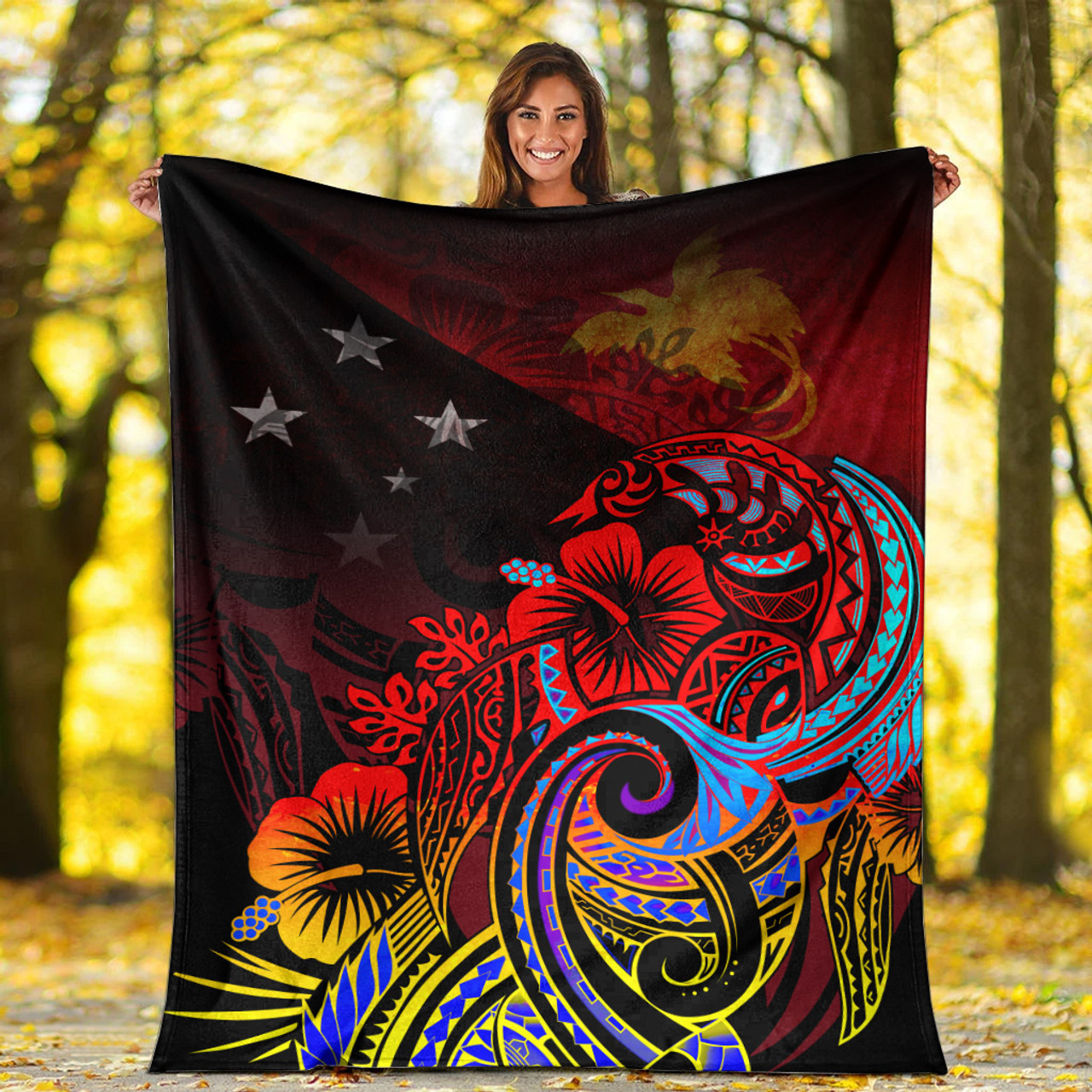 Papua New Guinea Premium Blanket Birds Of Paradise With Flag Color Style