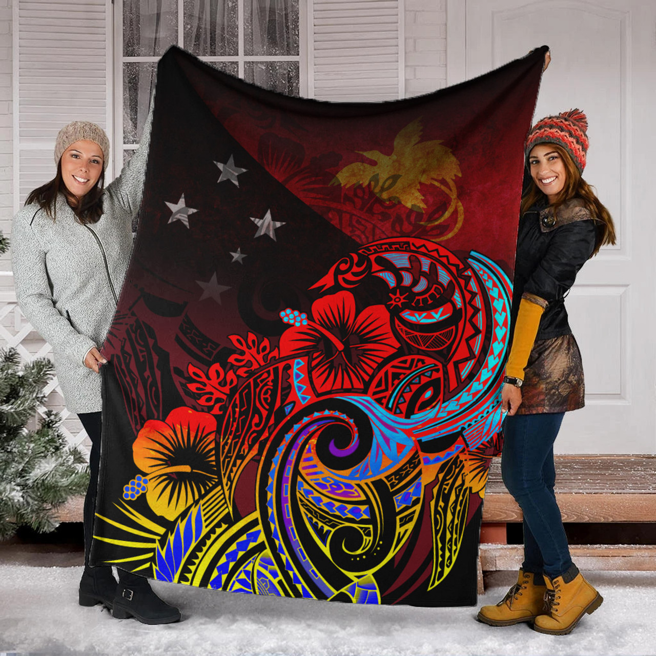 Papua New Guinea Premium Blanket Birds Of Paradise With Flag Color Style