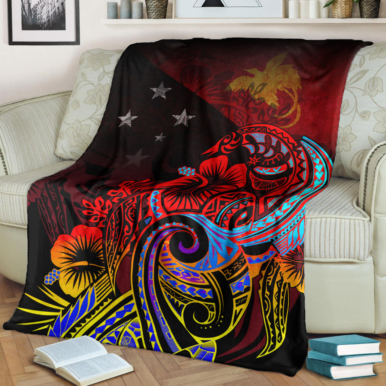 Papua New Guinea Premium Blanket Birds Of Paradise With Flag Color Style