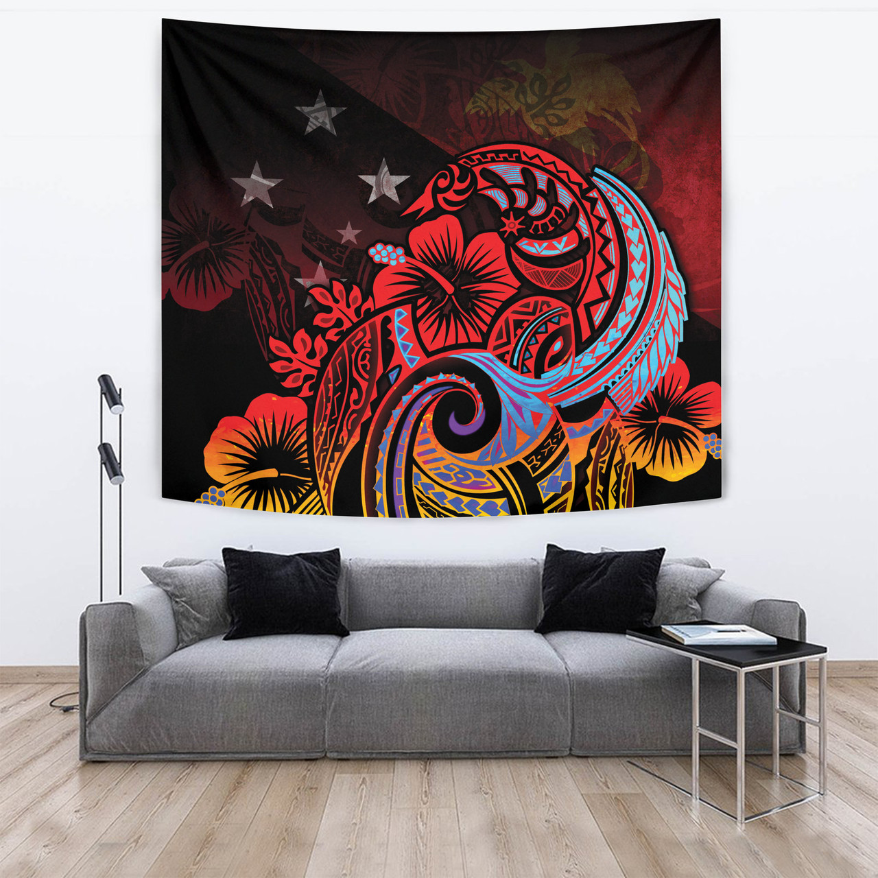 Papua New Guinea Tapestry Birds Of Paradise With Flag Color Style