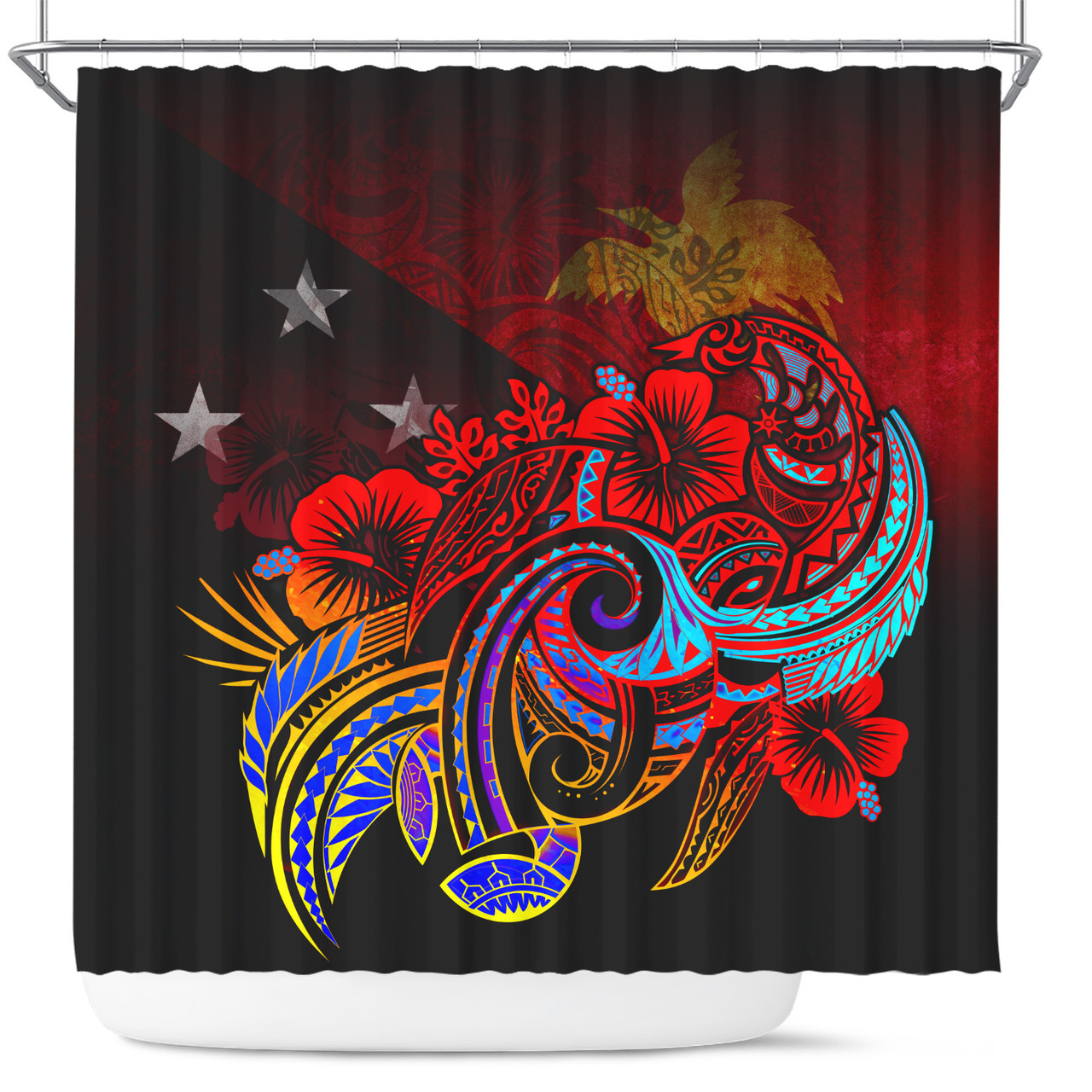 Papua New Guinea Shower Curtain Birds Of Paradise With Flag Color Style