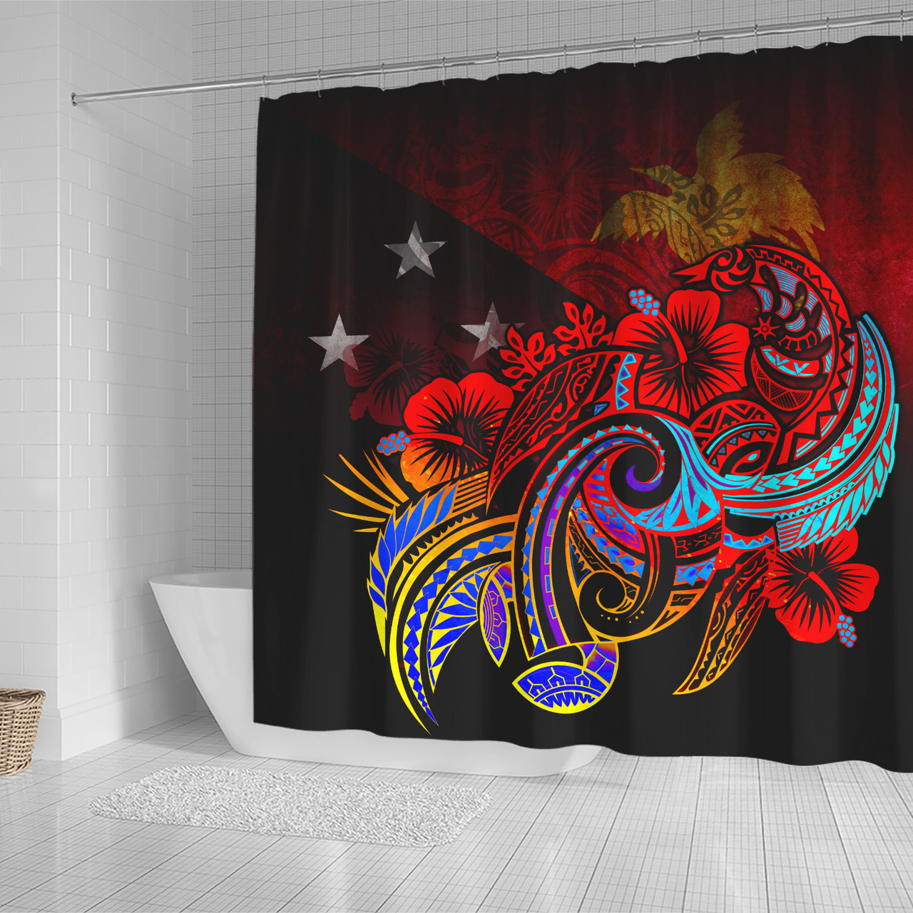 Papua New Guinea Shower Curtain Birds Of Paradise With Flag Color Style