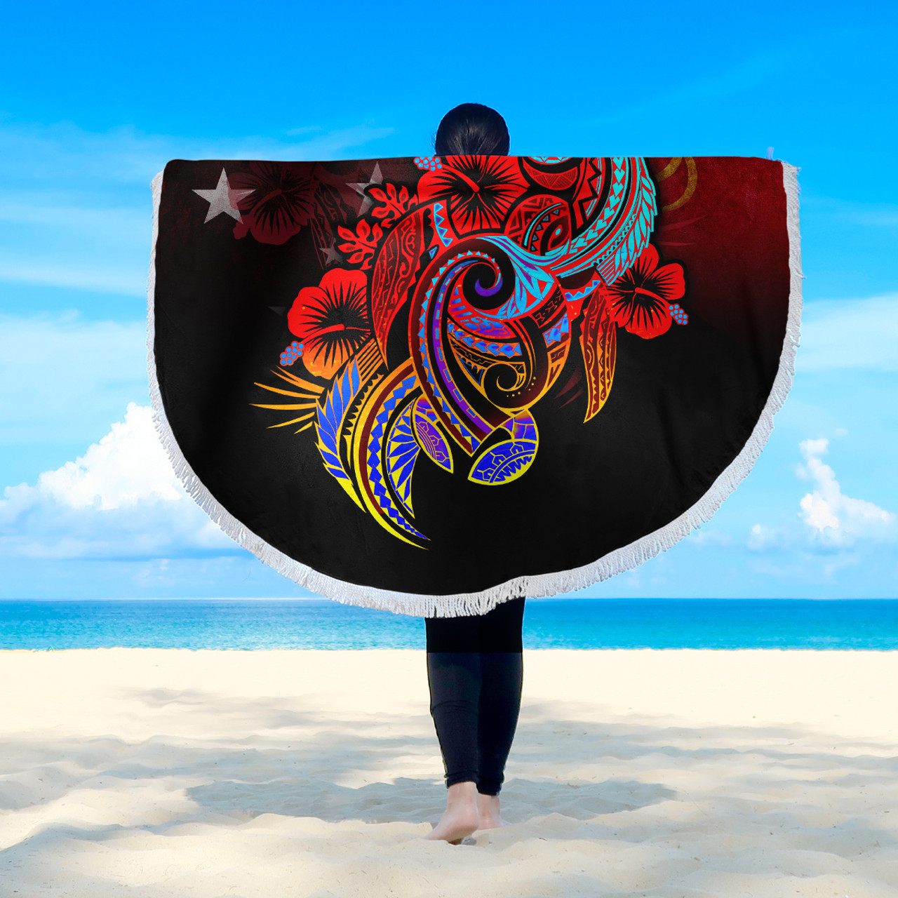 Papua New Guinea Beach Blanket Birds Of Paradise With Flag Color Style