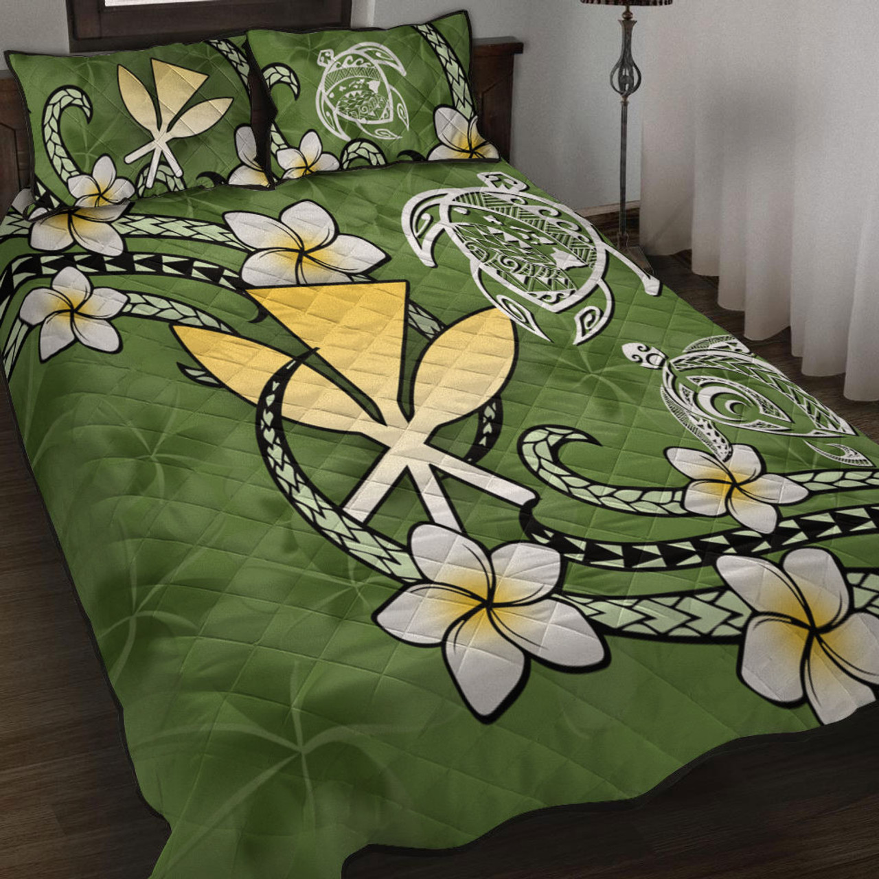 Hawaii Quilt Bed Set Kanaka And Turtle Map Plumeria Polynesia