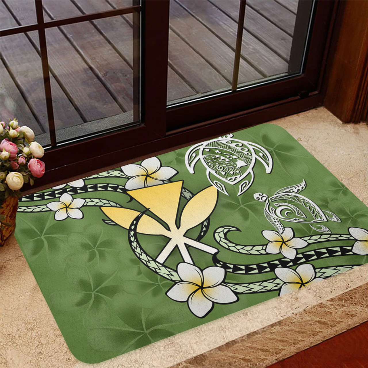 Hawaii Door Mat Kanaka And Turtle Map Plumeria Polynesia