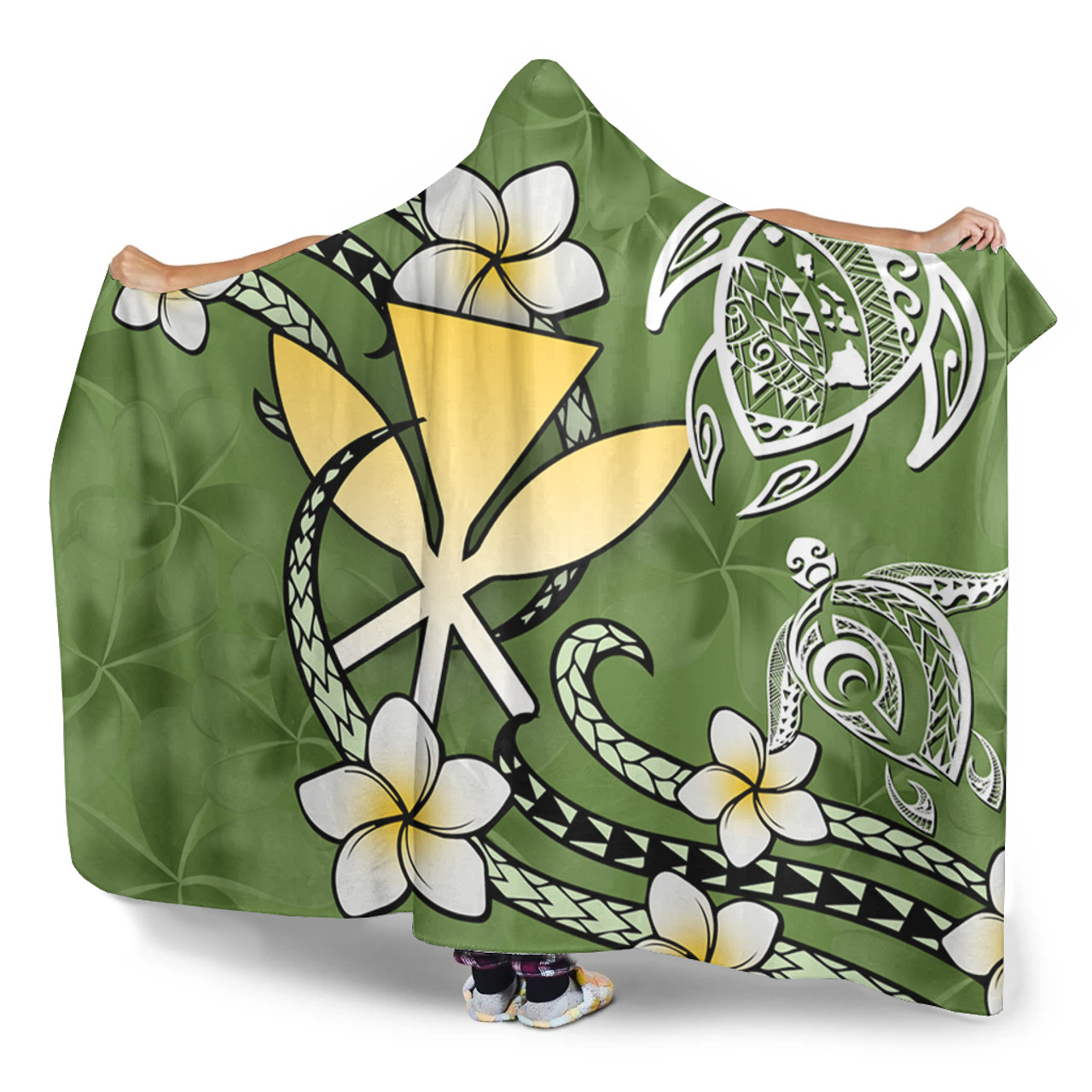 Hawaii Hooded Blanket Kanaka And Turtle Map Plumeria Polynesia