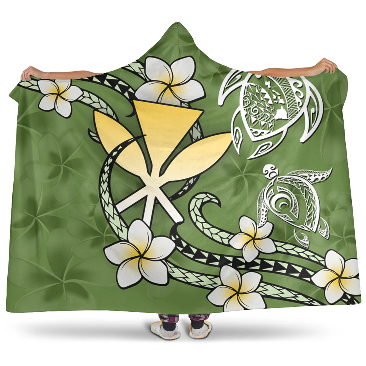 Hawaii Hooded Blanket Kanaka And Turtle Map Plumeria Polynesia