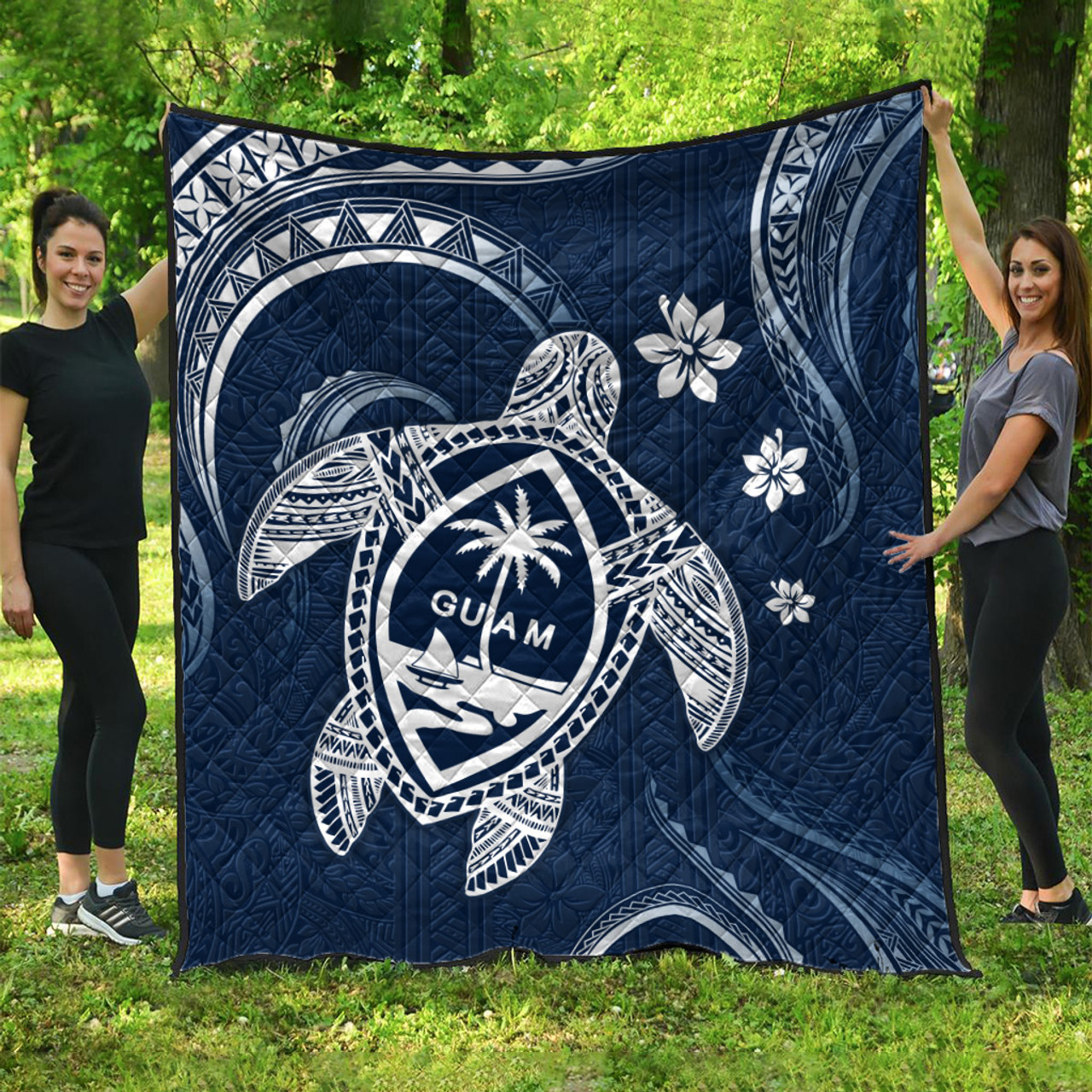 Guam Premium Quilt Turtle Polynesian Pattern Blue Ver