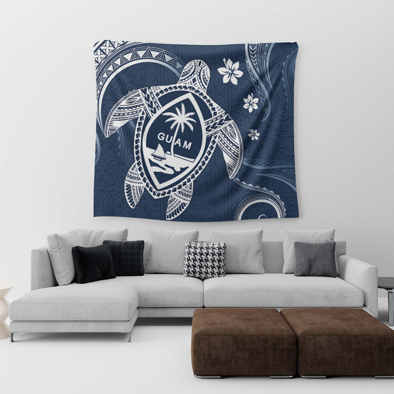 Guam Tapestry Turtle Polynesian Pattern Blue Ver