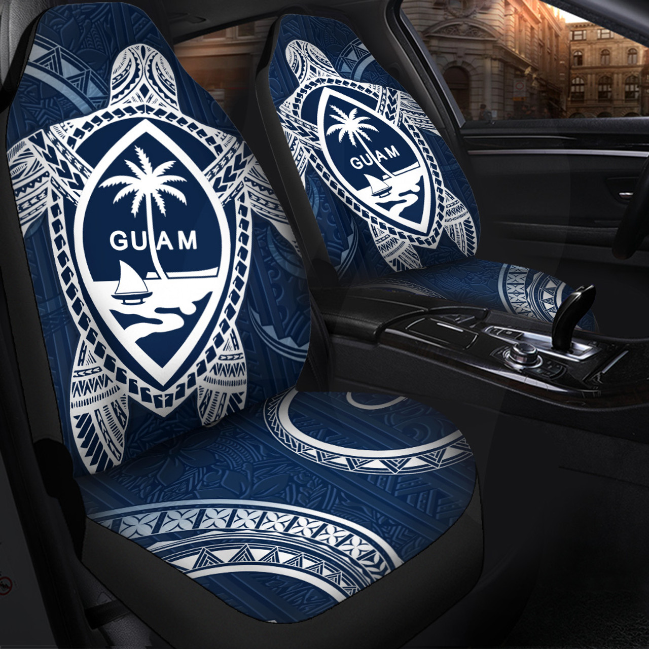 Guam Car Seat Covers Turtle Polynesian Pattern Blue Ver