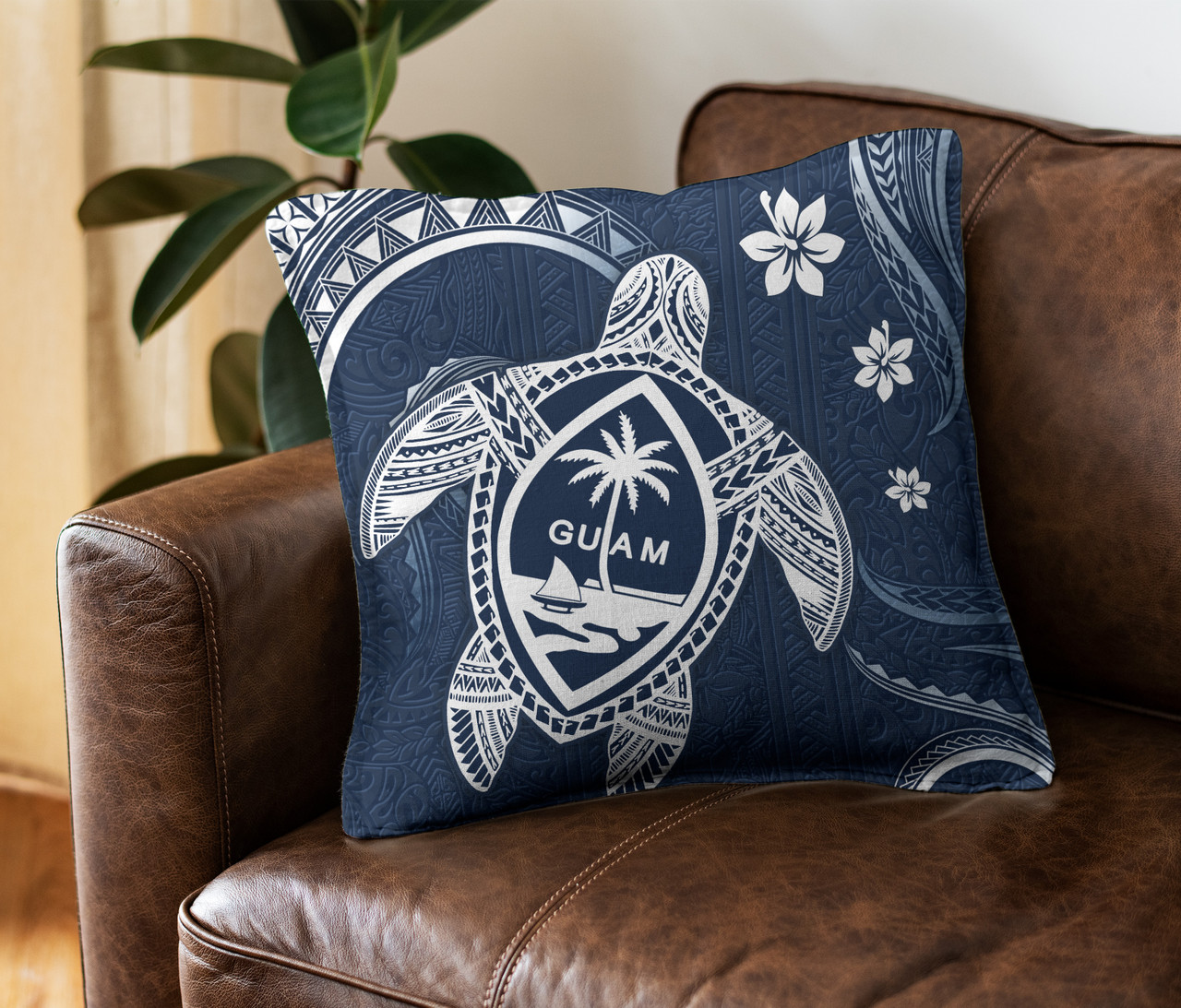 Guam Pillow Cover Turtle Polynesian Pattern Blue Ver