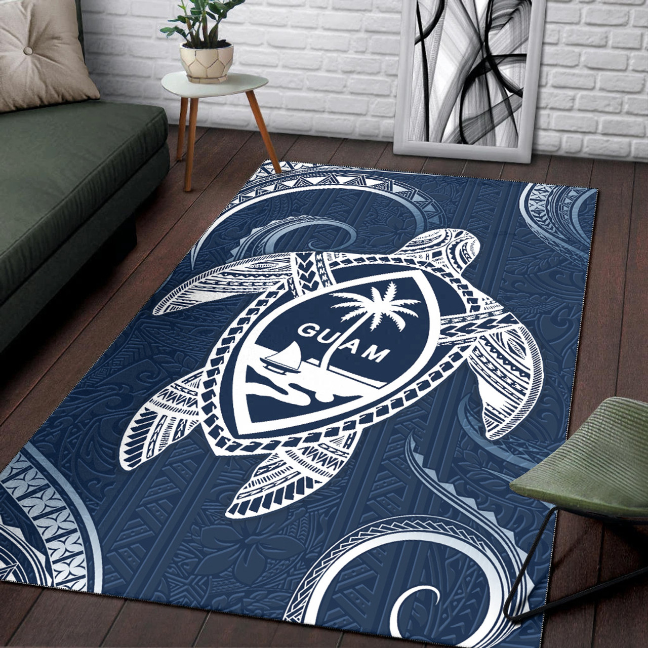 Guam Area Rug Turtle Polynesian Pattern Blue Ver