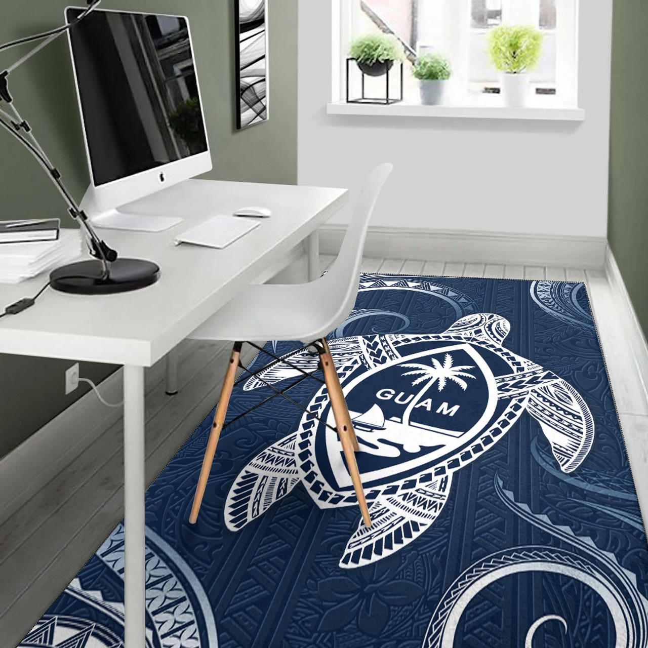 Guam Area Rug Turtle Polynesian Pattern Blue Ver