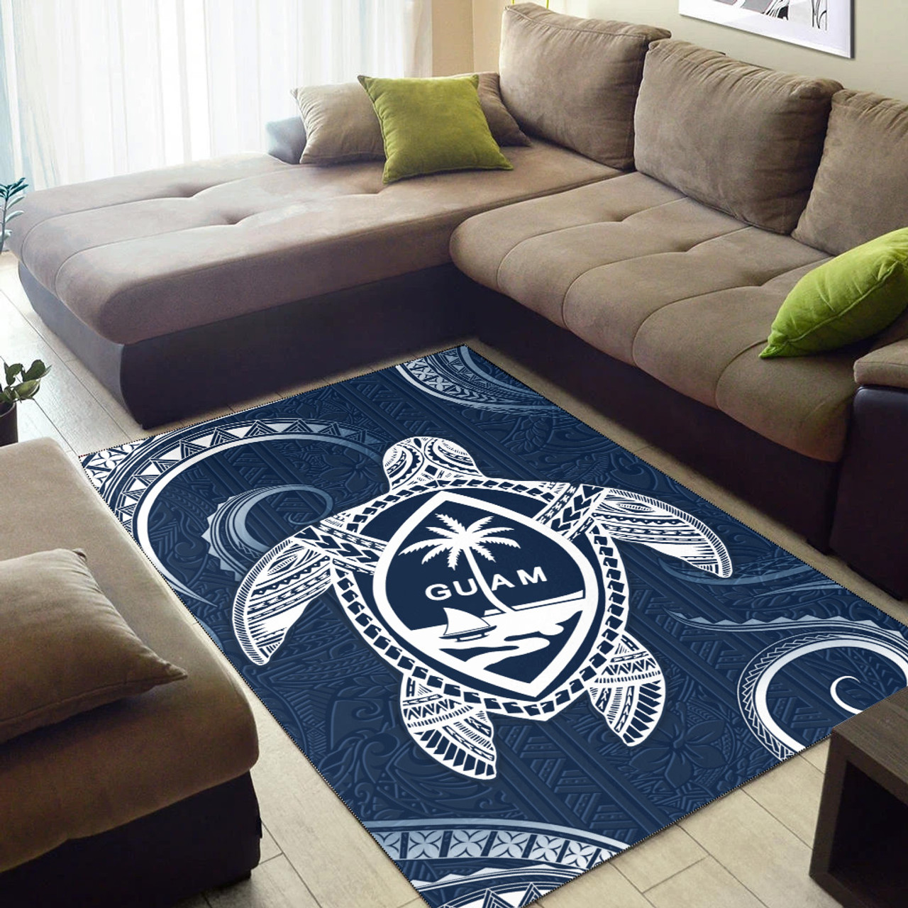 Guam Area Rug Turtle Polynesian Pattern Blue Ver