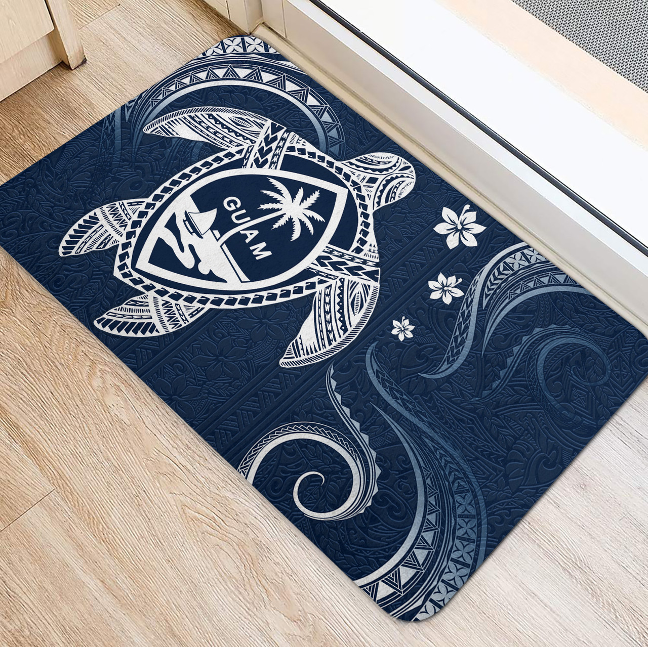 Guam Door Mat Turtle Polynesian Pattern Blue Ver