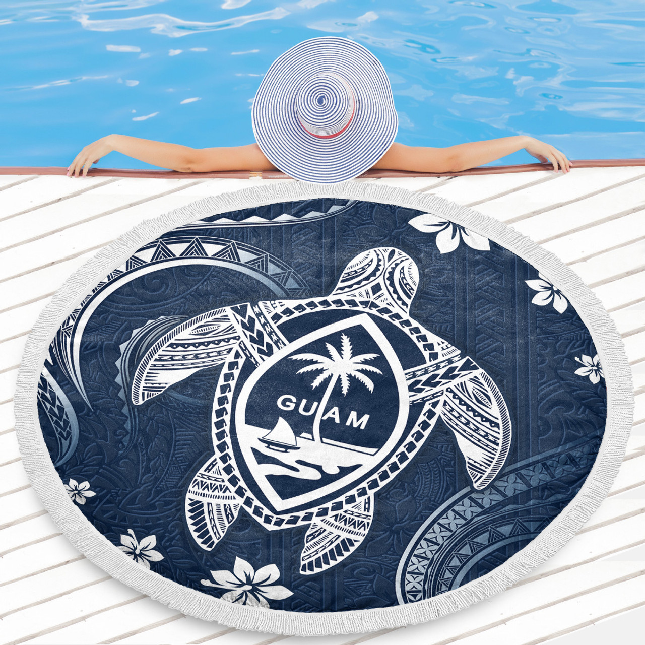 Guam Beach Blanket Turtle Polynesian Pattern Blue Ver