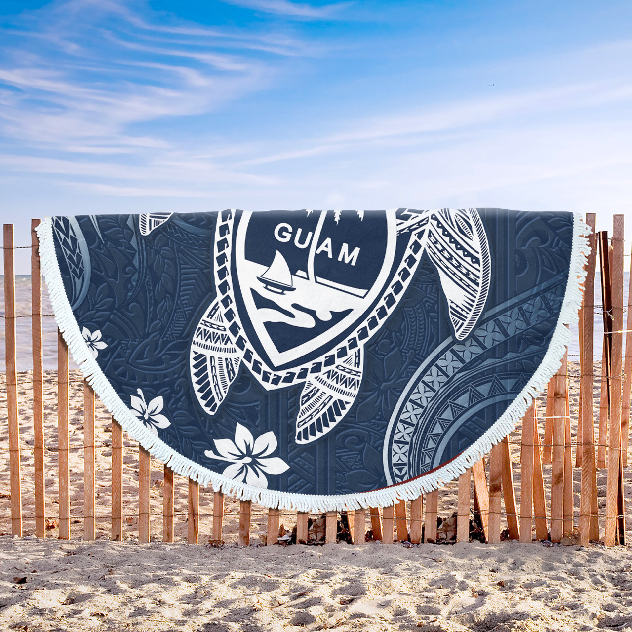 Guam Beach Blanket Turtle Polynesian Pattern Blue Ver